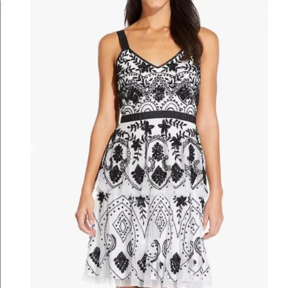 ADRIANNA PAPELL HAND-BEADED COCKTAIL DRESS - Size 6